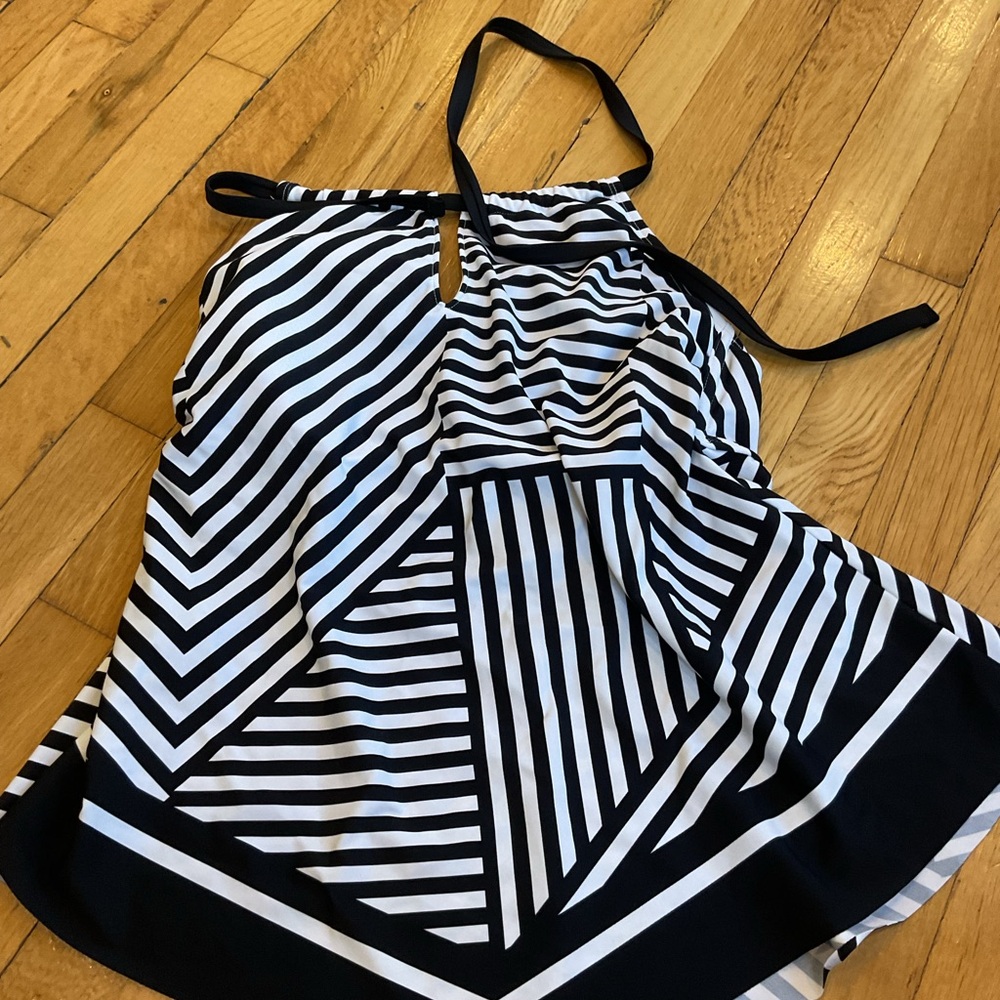 Black and White Striped Bikini Halter Top